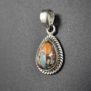 Pear Oyster Copper Turquoise Pendant: 925 Sterling Silver Boho Necklace