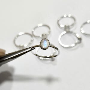 Dainty Oval Moonstone Ring: 925 Sterling Silver Minimalist Design