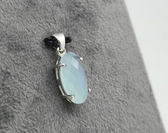 Oval Aquamarine Pendant Necklace, 925 Silver, Boho Jewelry