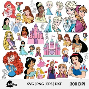 Princess SVG Bundle with elsa and anna svg for cricut, svg files for cricut, png, dxf, eps, layered files, Instant Download
