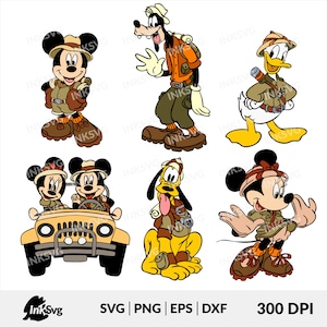 Mickey Mouse Safari SVG Bundle - Standing Characters - Silhouette Mickey Images, Cricut Mickey head Safari,  Jungle Adventure svg