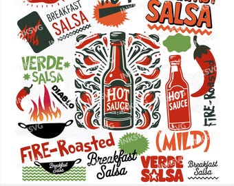 Hot Sauce Restaurant SVG-paket: Mexikanska salsadesigner (digitala filer)