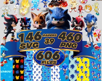 super sonic Hedgehog bundle 460 Png & 146 Svg, Sonic and shadow font and All Characters, Fonts, papers, stickers, birthday Digital Download.