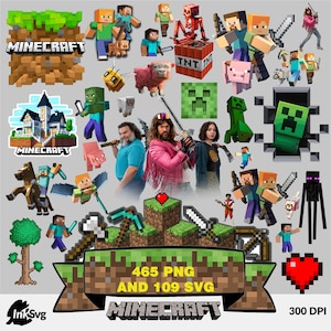 MINECRAFT BEST 465 Png & 109 Svg BUNDLE, minecraft All Characters, Fonts, Items, stickers and birthday, game svg bundle for cricut.