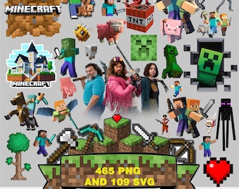 MINECRAFT BEST 465 Png & 109 Svg BUNDLE, minecraft All Characters, Fonts, Items, stickers and birthday, game svg bundle for cricut.
