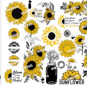 paquete de girasol de alta calidad svg para cricut, archivos svg para cricut, PNG, DFX, EPS, archivos en capas svg, archivos png para sublimación
