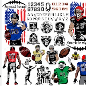 Customizable Football Player SVG Bundle: Font & Numbers (Digital Download)