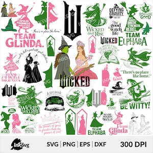 Wicked AND Wicked Veränderung für gute Glitzer SVG-Bundle, Wicked Film 2024 Png-Datei, Wicked Musical Clipart, Hexe Rosa und Grün Png