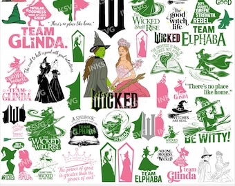 Wicked AND Wicked Change For Good Glitter SVG Bundle, Wicked Movie 2024 png file, Wicked Musical Clipart, Witch Pink And Green Png