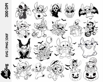 Paquete SVG de Halloween de Stitch: Diseños de disfraces de extraterrestre (SVG, PNG, DXF)