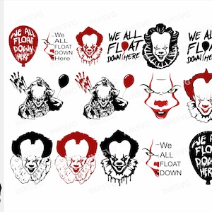 Bundle IT Pennywise Clown SVG, Clown SVG, Horror, Scary, Film, Clipart, Halloween, du wirst auch schweben, roter Ballon