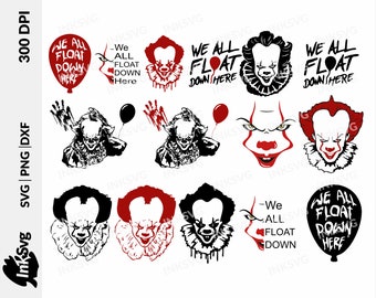 Paquete IT Pennywise Payaso Svg IT Pennywise Payaso Svg, Payaso Svg, Horror, Miedo, Película, Clipart, Halloween Svg, Tú también flotarás, Globo rojo