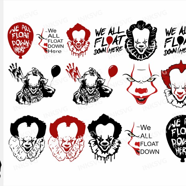 Bundle IT pennywise Clown Svg IT Pennywise Clown  Svg, Clown Svg, Horror,Scary, Movie,Clipart,  Halloween Svg, You'll Float Too, Red Balloon