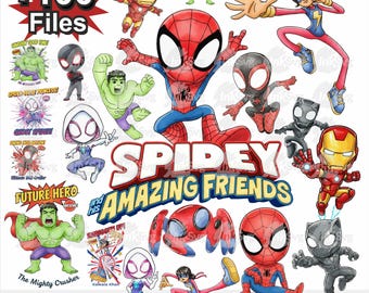 Aquarell Spidey und seine tollen Freunde Bundle PNG, Superheld Geburtstag Clip Art, Party Caketoppr Design, (Digitaler Download)