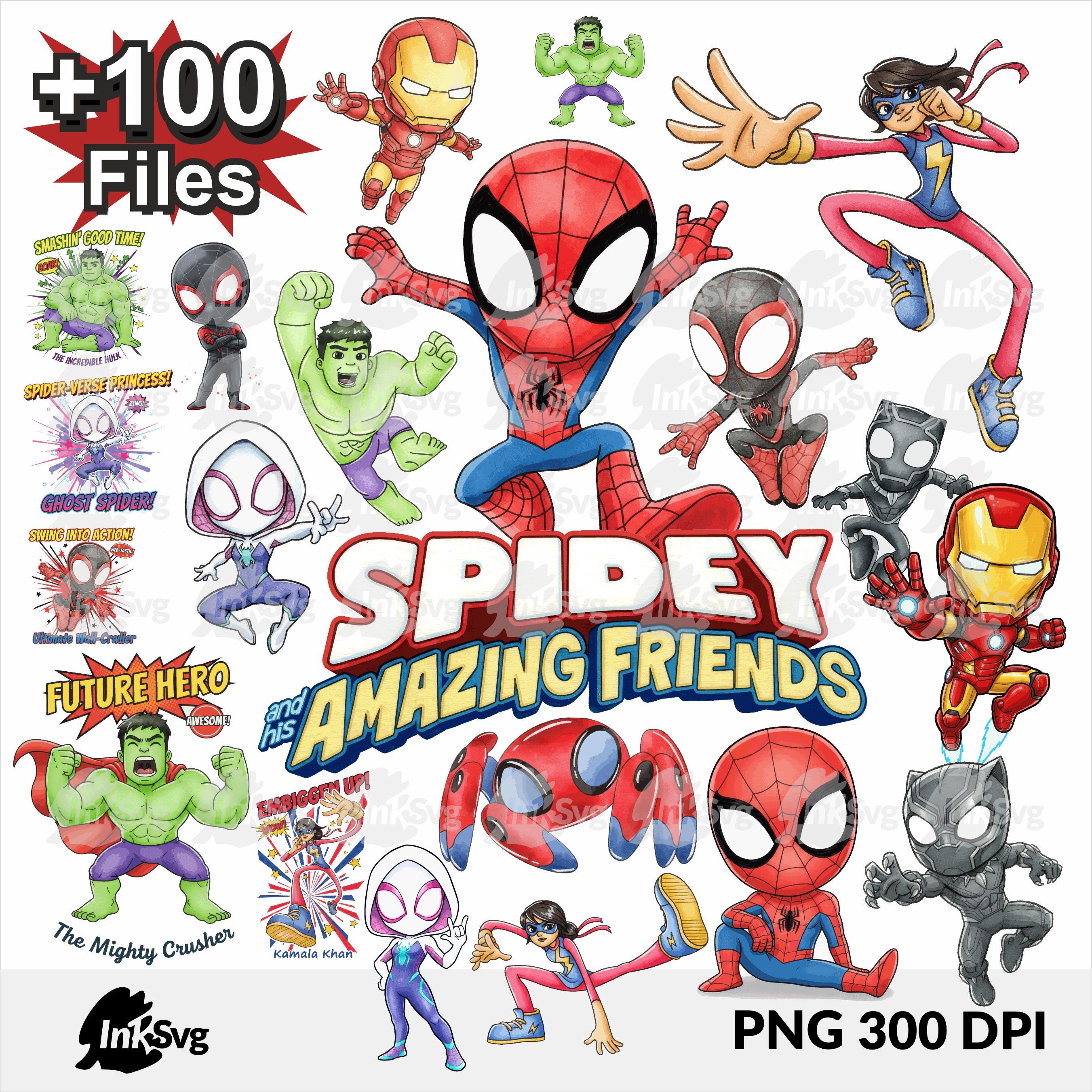 Watercolor Spidey and His Amazing Friends Bundle PNG, Superhero