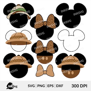Paquete SVG de Mickey Mouse Safari: personajes de pie, imágenes de Mickey Silhouette, Mickey Safari con cabeza de Cricut, aventura en la jungla