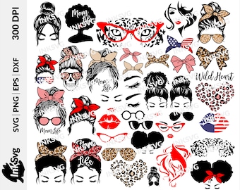 Paquete SVG de moño desordenado: Diseños de mamá para Cricut (archivos digitales)