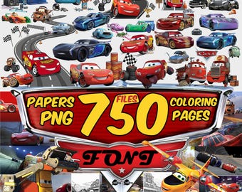 Cars PNG Bundle, WALLPAPERS, coloring pages , Lightning McQueen & Tow Mater Cliparts, Birthday, Cake Topper Sublimation, Digital Download