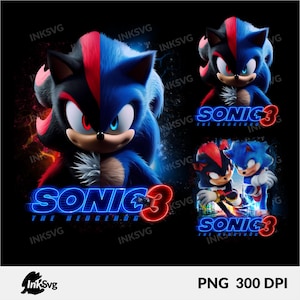 Fichiers png Sonic The Hedgehog 3 pour sublimation cricut, Sonic 3 Shadow, décoration de gâteau, chemise de fête d'anniversaire, gobelet pour enfants, tasse et plus