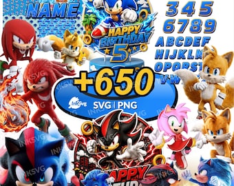 Paquete de Sonic el Erizo: PNG, SVG, fuentes, pegatinas, descarga digital