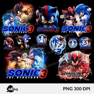 クリカット昇華用ソニック・ザ・ヘッジホッグ 3 png ファイル、ソニック 3 シャドウ、ケーキ トッパー、誕生日パーティー シャツ、子供用タンブラー、マグカップなど