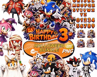 Paquete de Halloween de Sonic el Erizo PNG, Adorno para Pastel de Sombra PNG, Decoración para Fiesta de Cumpleaños Espeluznante, Pegatinas para Camisetas Sublimación Descarga Digital
