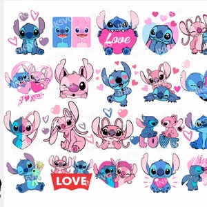 Paquete SVG de Stitch y ángel, pareja de Stitch, amor de Stitch para Cricut, archivos en capas PNG, DFX y EPS, archivo PNG para sublimación