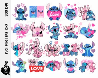 Stitch & Angel SVG Bundle, Stitch couple svg, stitch love svg for cricut, png, DFX, EPS layered files, png file for sublimation