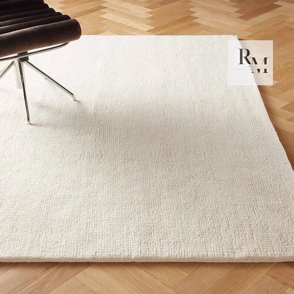 Hand Tufted Rug White Carpet Handmade Area Rug For Bedroom, Living Room, Hall, Any Room,