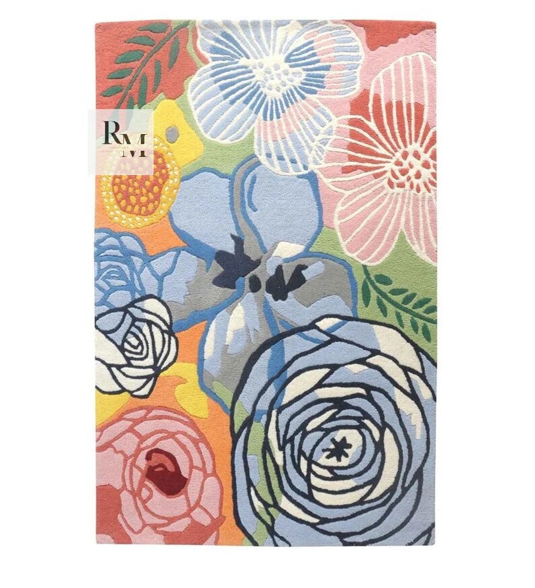 Floral Hand Tufted Rug 100% Fine Wool Handmade Area Rug Luxury - Etsy