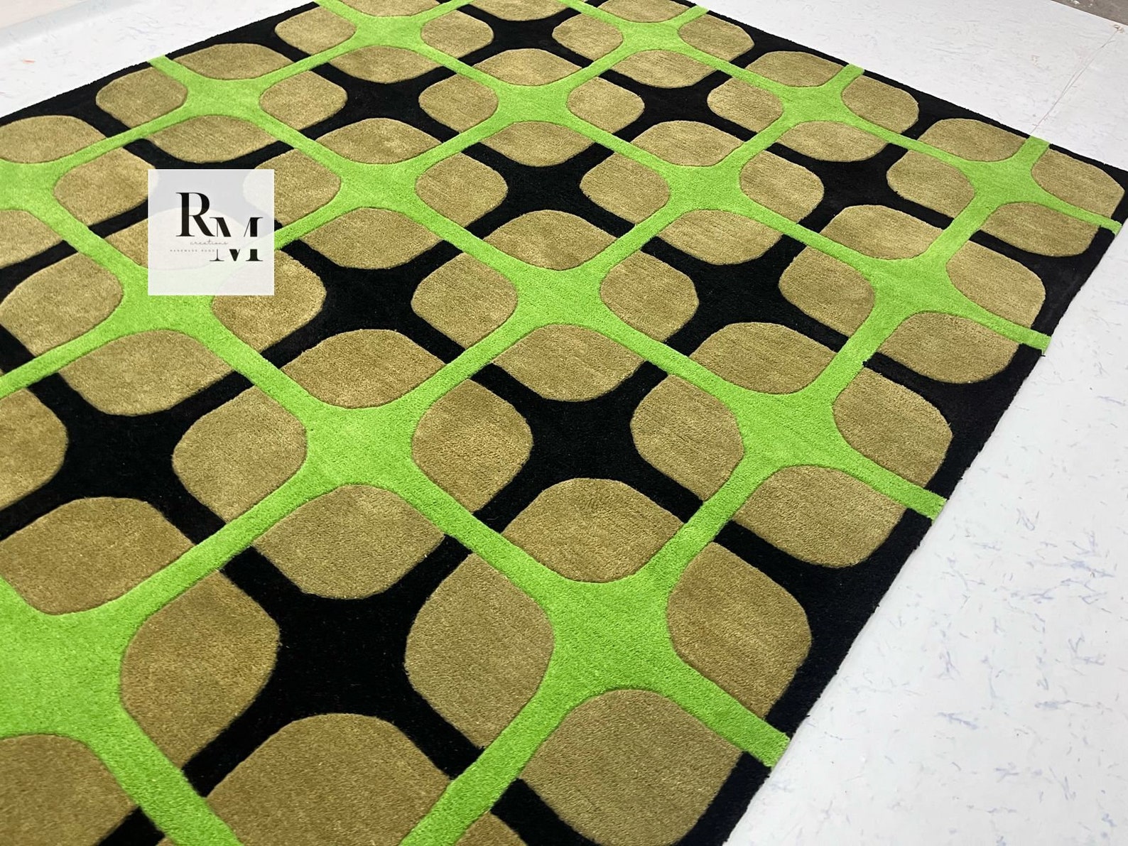GREEN RUG, Green and Black Rug, Modern Hand-tufted 100% Wool Handmade ...