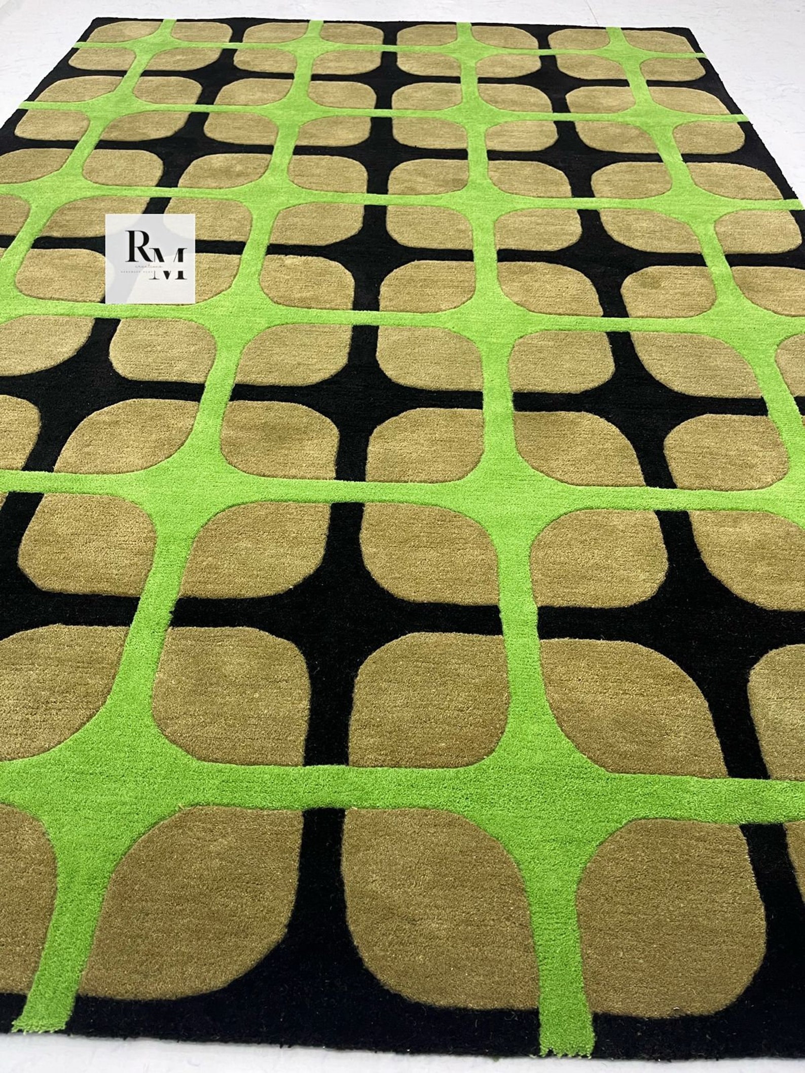 GREEN RUG, Green and Black Rug, Modern Hand-tufted 100% Wool Handmade ...