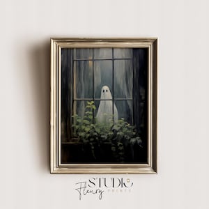 Spook buiten raam | Vintage spookkunst aan de muur afdrukbaar | Donkere academische kunst | Digitaal DOWNLOAD | Studio Fleury-prints | OA-0025