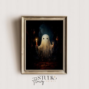 Ghost Holding Candles Oil Paint Art | Vintage Dark Academia Halloween Painting | Digital DOWNLOAD | Studio Fleury Prints | OA-0007