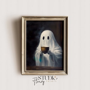 Ghost Drinking Coffee | Vintage Wall Art Printable | Dark Academia Art |  Digital DOWNLOAD | Studio Fleury Prints | OA-0032