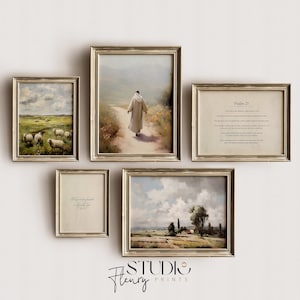 Christian Gallery Set of 5 | Psalms 23 | Joshua 24:15 Bible Verse | Christian Wall Art | Digital DOWNLOAD | Studio Fleury Prints | G-0004