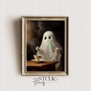 Ghost Making Tea | Vintage Wall Art Printable | Dark Academia Art |  Digital DOWNLOAD | Studio Fleury Prints | OA-0038