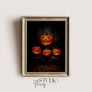 Jack O Lanterns Oil Paint Art | Vintage Dark Academia Halloween Painting | Digital DOWNLOAD | Studio Fleury Prints | OA-0010