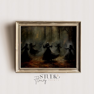 Witches Dancing Wall Art | Vintage Dark Academia Halloween Painting | Digital DOWNLOAD | Studio Fleury Prints | OA-0005