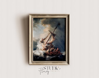 Christus in de storm | Christelijke kunst afdrukbaar | Jezus Christus kalmeert de storm | Digitaal DOWNLOADEN | Studio Fleury-afdrukken | VA-0010