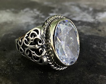 handcrafted custom made silver men's ring with zircon stone