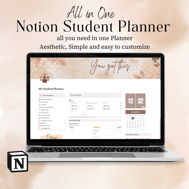 Notion Students Planner, Notion Planner Templates, Aesthetic Notion Planners, ADHD Students