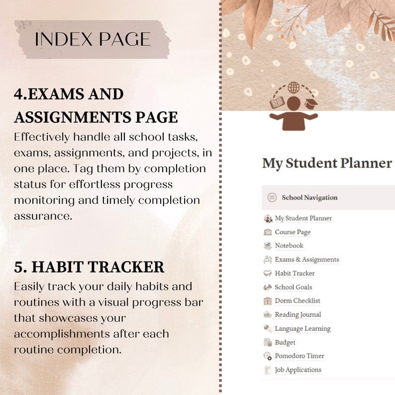 Notion Students Planner, Notion Planner Templates, Aesthetic Notion