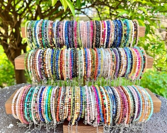 Natural Crystals Beads Bracelet,2mm/3mm/4mm Faceted Round Stainless Steel Bracelet,Handmade Women Bracelet,Healing Crystal Bracelet,For Gift