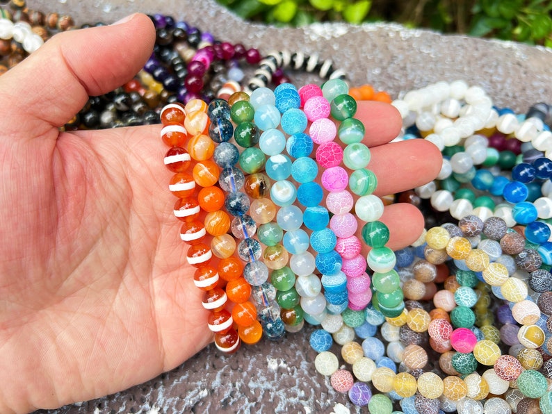 Natural Crystals Beads Bracelet,For Men/Women Stretchy Bracelets,Healing Crystal Bracelet,6mm/8mm/10mm Round Agate Bracelet, For Gift. zdjęcie 9