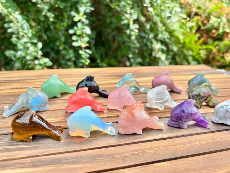 1.5 Inches Crystals Dolphin,Healing Crystal Home Decor,Rose Quartz/Labradorite/Amethyst/Opalite/Obsidian More Choose Dolphin.For Gift. zdjęcie 2