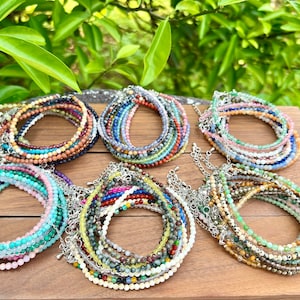 Natural Crystals Beads Bracelet,2mm/3mm/4mm Faceted Round Stainless Steel Bracelet,Handmade Women Bracelet,Healing Crystal Bracelet,For Gift zdjęcie 10
