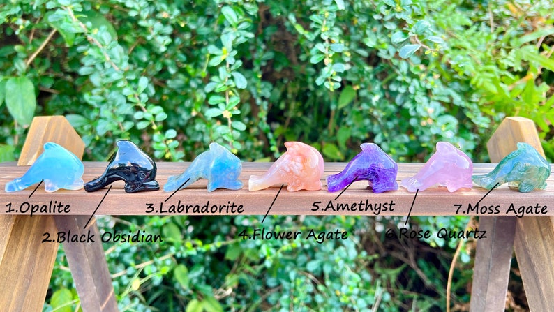 1.5 Inches Crystals Dolphin,Healing Crystal Home Decor,Rose Quartz/Labradorite/Amethyst/Opalite/Obsidian More Choose Dolphin.For Gift. zdjęcie 4