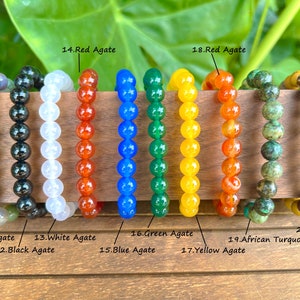 Pulseras de muñeca pequeñas, pulsera de cuentas de cristal, pulsera elástica para hombres/mujeres, pulsera de cristal curativo, pulsera de piedras preciosas redondas de 6 mm/8 mm, para regalo imagen 3