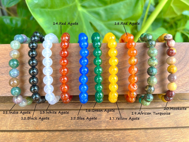 Pulseras de muñeca pequeñas, pulsera de cuentas de cristal, pulsera elástica para hombres/mujeres, pulsera de cristal curativo, pulsera de piedras preciosas redondas de 6 mm/8 mm, para regalo imagen 3